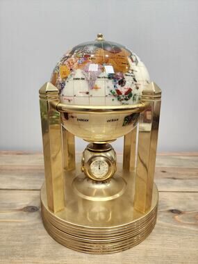 Alexander Kalifano Gemstone World Globe Mother of Pearl 10" 4-Pillar Clock Stand